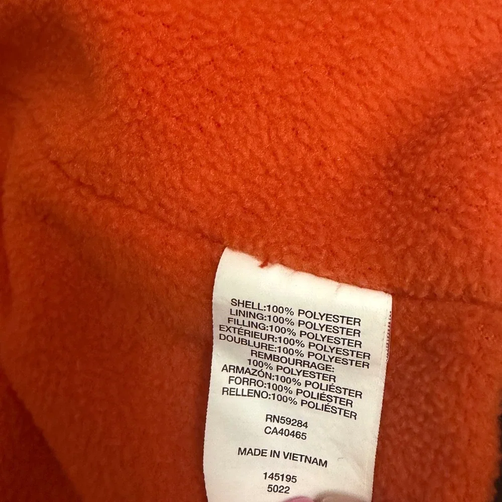 The Childrens Place Boys Camo Puffer Vest Green Orange Fleece Lined XS 4 Zip Up